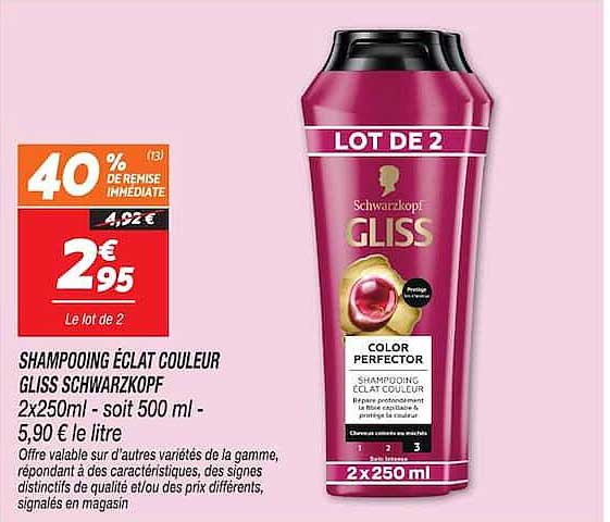 SHAMPOOING ÉCLAT COULEUR GLISS SCHWARZKOPF 2x250ml - soit 500 ml