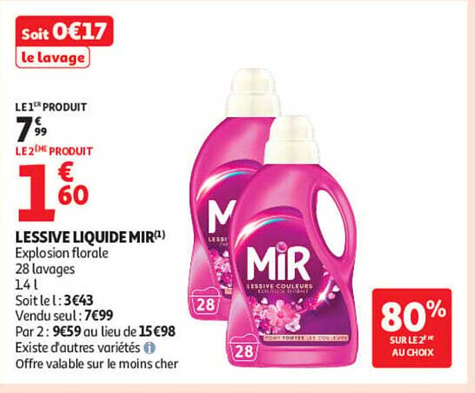 Soit 0€17 le lavage