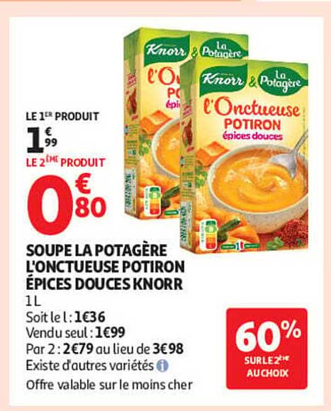 SOUPE LA POTAGERE L'ONCTUEUSE POTIRON ÉPICES DOUCES KNORR