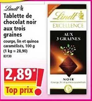 Tablette de chocolat noir aux trois graines