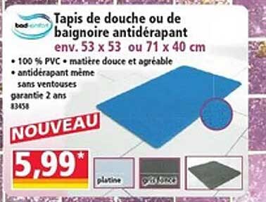 Tapis de douche ou de baignoire antidérapant env. 53 x 53 ou 71 x 40 cm