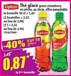Thé glacé green strawberry ou pêche, au choix, offre panachable