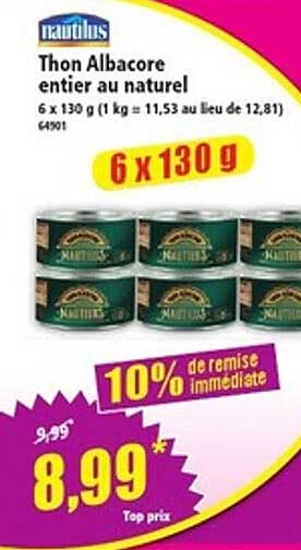 Thon Albacore entier au naturel