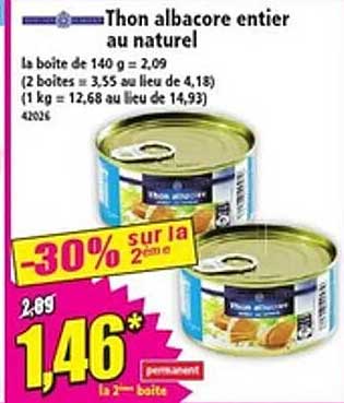 Thon albacore entier au naturel