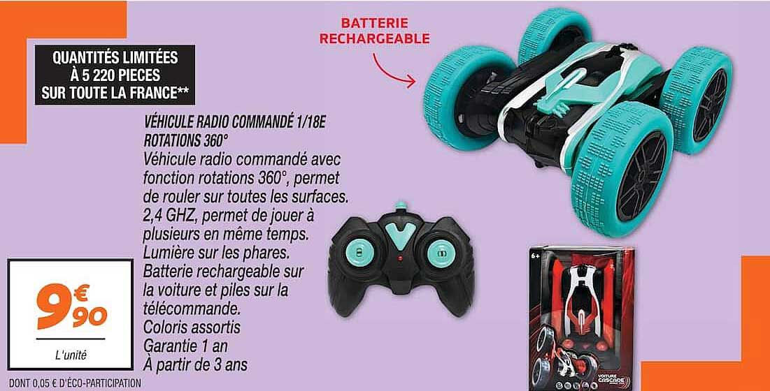 VÉHICULE RADIO COMMANDÉ 1/18E ROTATIONS 360°