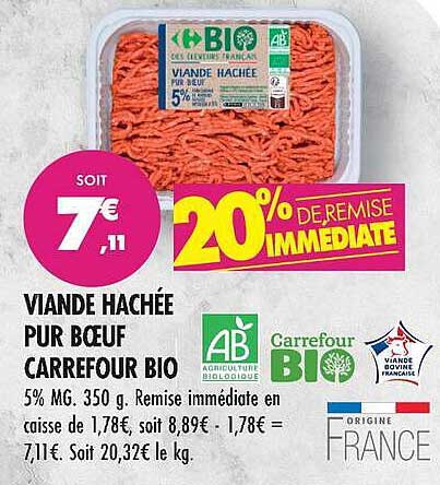 VIANDE HACHÉE PUR BŒUF CARREFOUR BIO