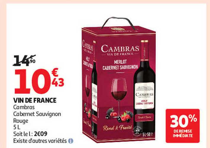 VIN DE FRANCE Cambras Cabernet Sauvignon Rouge 5 L