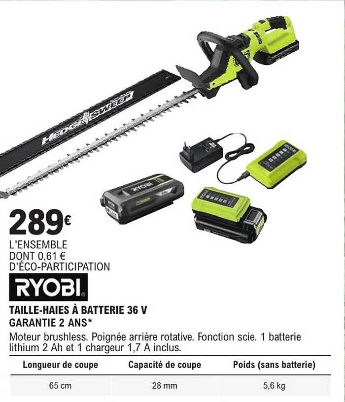 RYOBI TAILLE-HAIES À BATTERIE 36 V