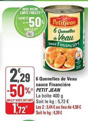 6 Quenelles de Veau sauce Financières PETIT JEAN