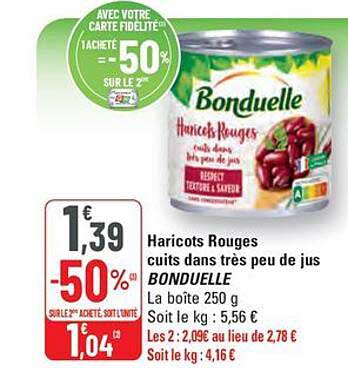 Haricots Rouges cuits dans très peu de jus BONDUELLE