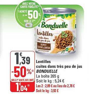 Lentilles cuites dans très peu de jus BONDUELLE