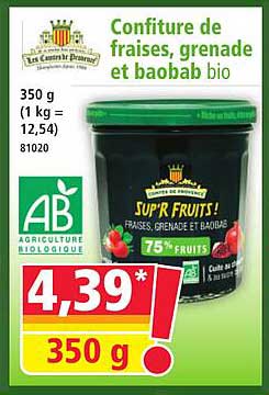 Confiture de fraises, grenade et baobab bio