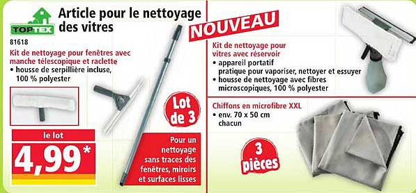 Kit de nettoyage pour fenêtres avec manche télescopique et raclette