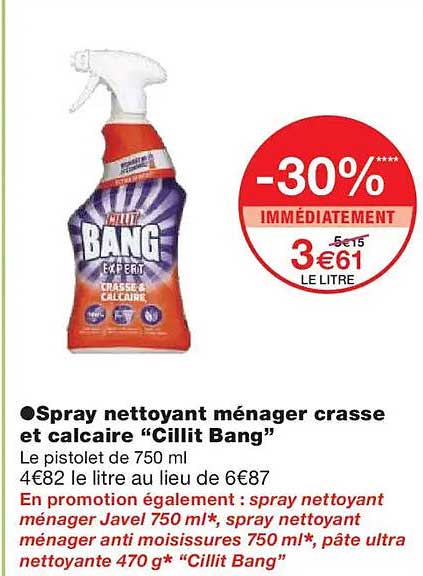 Spray nettoyant ménager crasse et calcaire “Cillit Bang”