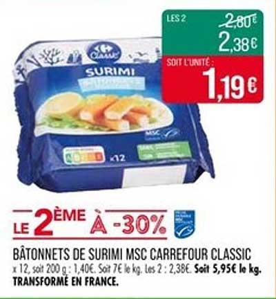 Bâtonnets de surimi MSC Carrefour Classic x 12