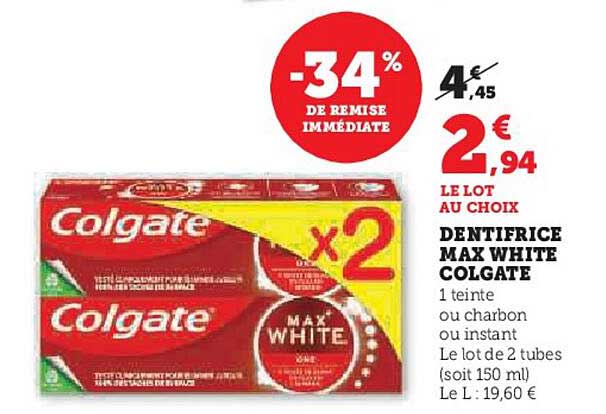 DENTIFRICE MAX WHITE COLGATE