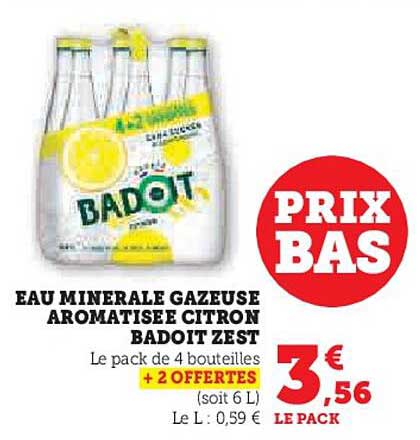 EAU MINÉRALE GAZEUSE AROMATISÉE CITRON BADOT ZEST
