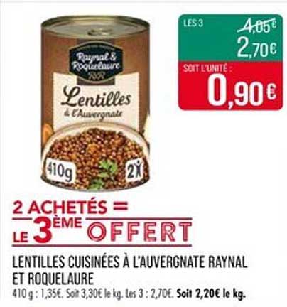 LENTILLES CUISINÉES À L’AUVERGNATE RAYNAL ET ROQUELAURE