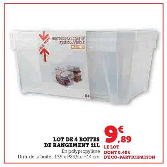 LOT DE 4 BOITES DE RANGEMENT 11L