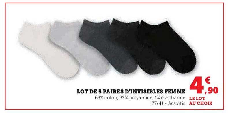 LOT DE 5 PAIRS D'INVISIBLES FEMME