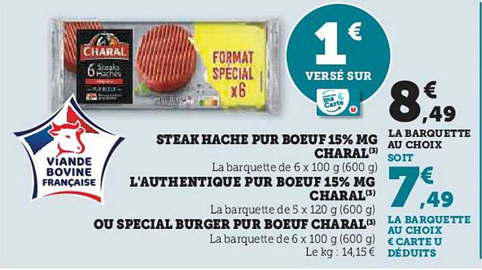 STEAK HACHE PUR BOEUF 15% MG CHARAL