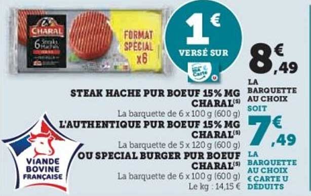 STEAK HACHE PUR BOEUF 15% MG CHARAL