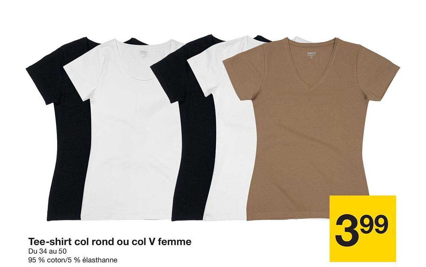 Tee-shirt col rond ou col V femme