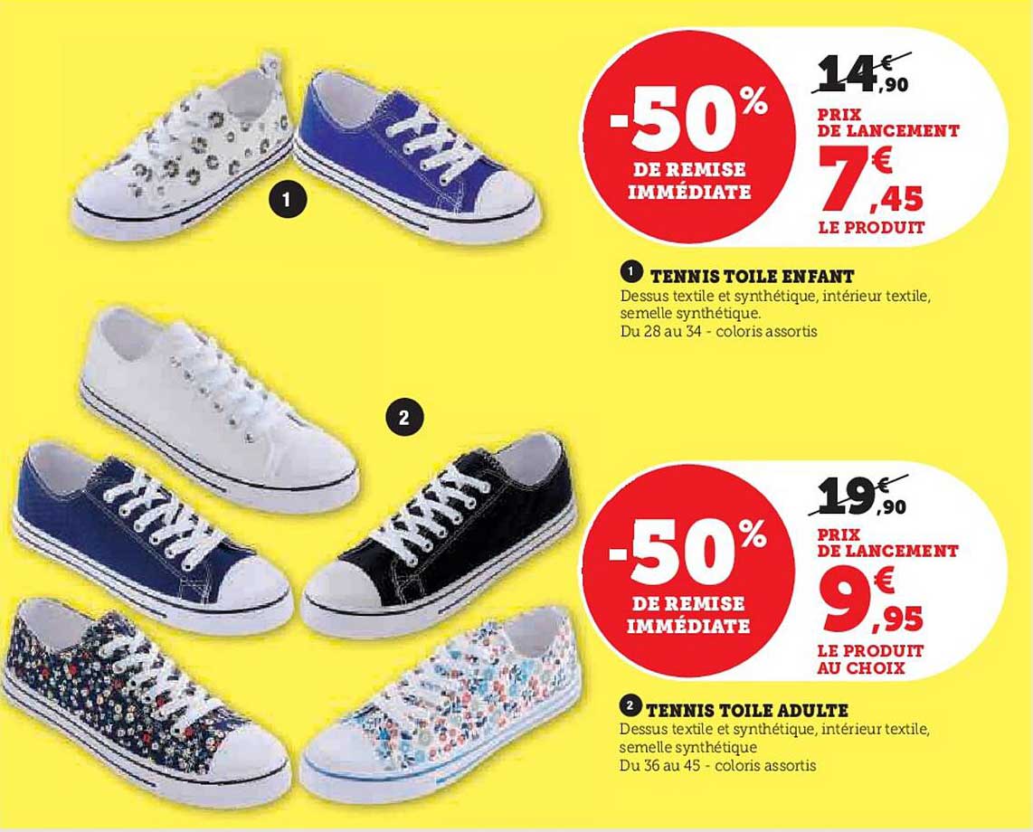 Tennis Toile Enfant et Adulte -50%