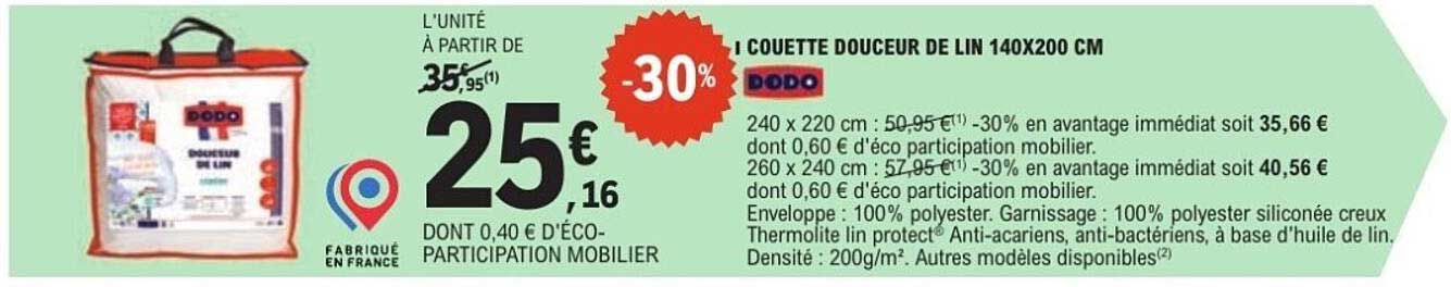 1 COUETTE DOUCEUR DE LIN 140X200 CM DODO