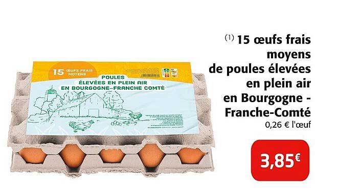 15 œufs frais moyens de poules élevées en plein air en Bourgogne-Franche-Comté