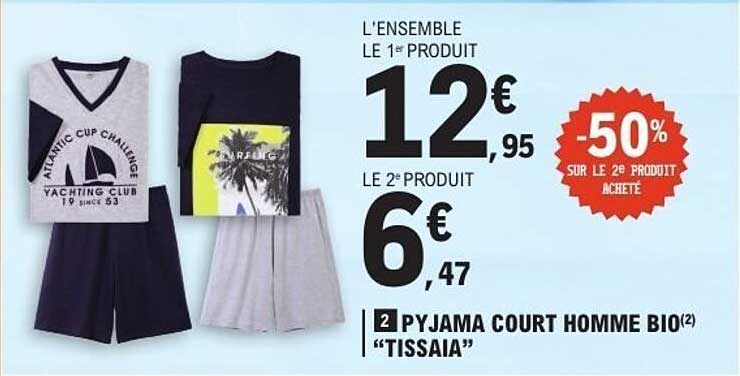 2 PYJAMA COURT HOMME BIO "TISSAIA"