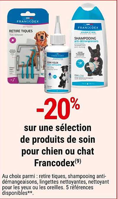 -20% sur une sélection de produits de soin pour chien ou chat Francodex