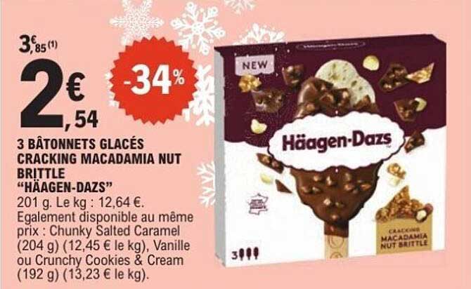 3 BÂTONNETS GLACÉS CRACKING MACADAMIA NUT BRITTLE "HÄAGEN-DAZS"