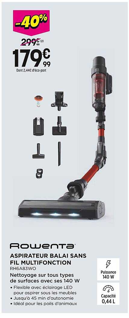 ASPIRATEUR BALAI SANS FIL MULTIFONCTION RH6A83WO