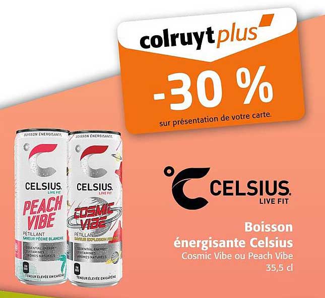 Boisson énergisante Celsius Cosmic Vibe ou Peach Vibe