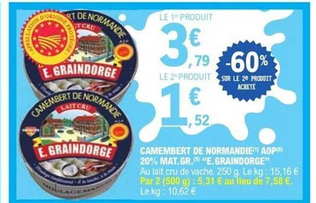 CAMEMBERT DE NORMANDIE AOP 20% MAT.GR. E.GRAINDORGE