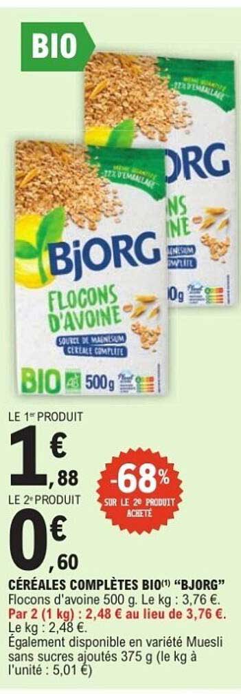 CÉRÉALES COMPLÈTES BIO BJORG Flocons d'avoine 500 g