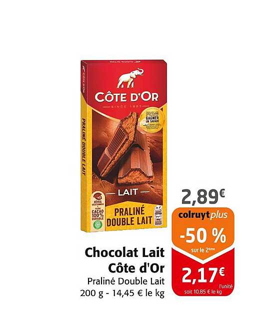 Chocolat Lait Côte d'Or Praliné Double Lait