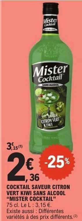 COCKTAIL SAVEUR CITRON VERT KIWI SANS ALCOOL "MISTER COCKTAIL"