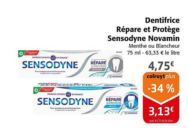 Dentifrice Répare et Protège Sensodyne Novamin