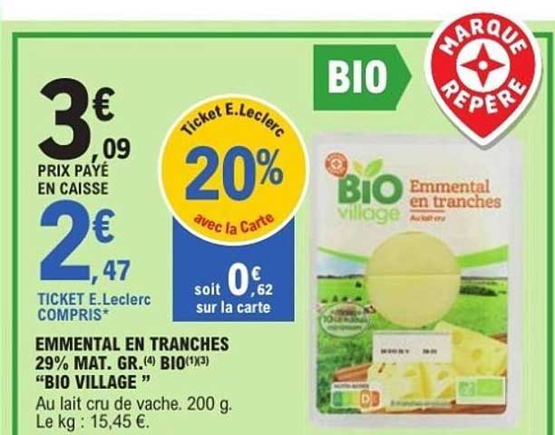 Emmental en tranches 29% MAT. GR. BIO "BIO VILLAGE"