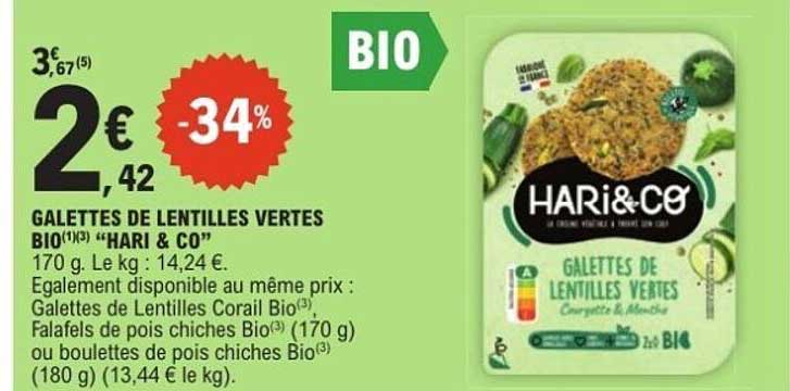 GALETTES DE LENTILLES VERTES BIO "HARI & CO"