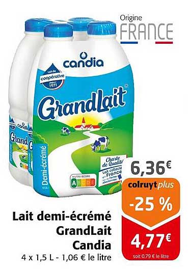 Lait demi-écrémé GrandLait Candia