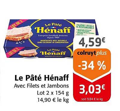 Le Pâté Hénaff Avec Filets et Jambons Lot 2 x 154 g