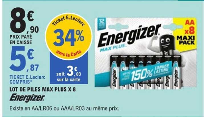 LOT DE PILES MAX PLUS X 8 Energizer