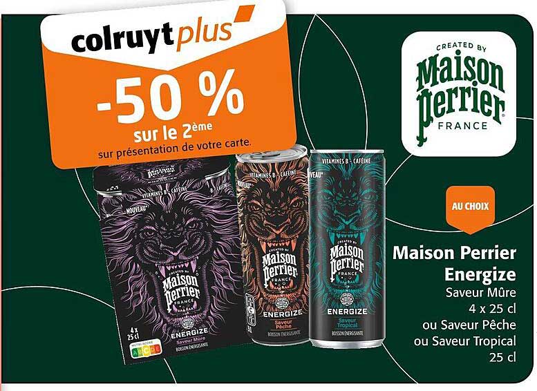 Maison Perrier Energize Saveur Mûre 4 x 25 cl ou Saveur Pêche ou Saveur Tropical 25 cl