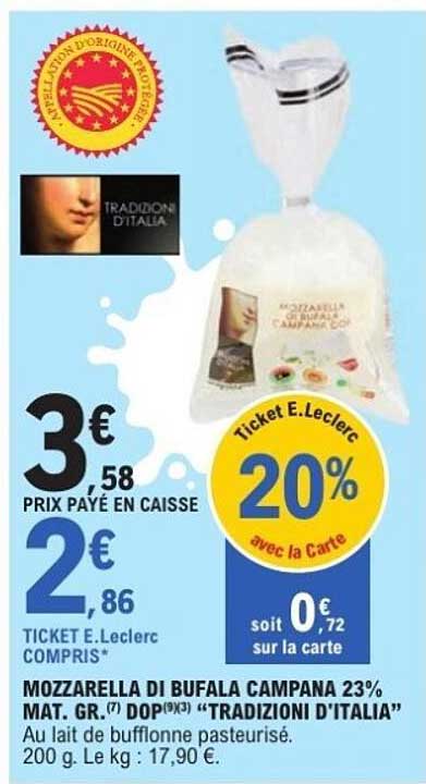 MOZZARELLA DI BUFALA CAMPANA 23% MAT. GR. (7) DOP "TRADIZIONI D'ITALIA"