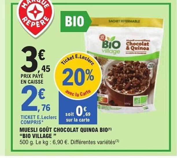 MUESLI GOÛT CHOCOLAT QUINOA BIO "BIO VILLAGE"