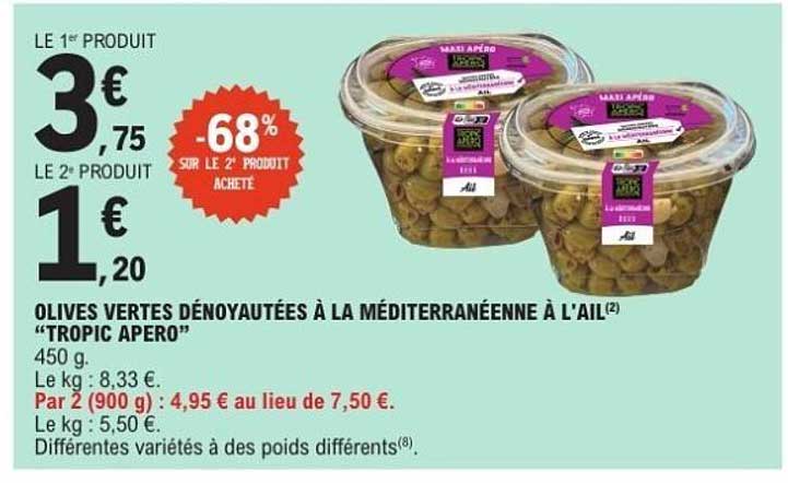 OLIVES VERTES DÉNOMÉES À LA MÉDITERRANÉENNE À L'AIL "TROPIC APERO"