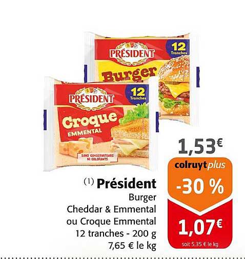 Président Burger Cheddar & Emmental ou Croque Emmental 12 tranches - 200 g